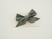 Load image into Gallery viewer, Olive Linen Bow Pre-Tied Headband Wrap