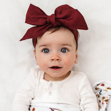Load image into Gallery viewer, Burgundy Linen Bow Pre-Tied Headband Wrap