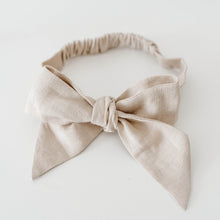 Load image into Gallery viewer, Natural Linen Bow Pre-Tied Headband Wrap