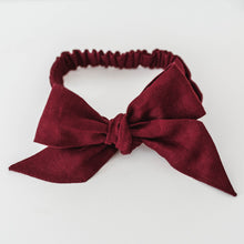 Load image into Gallery viewer, Burgundy Linen Bow Pre-Tied Headband Wrap
