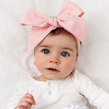 Load image into Gallery viewer, Baby Pink Linen Bow Pre-Tied Headband Wrap
