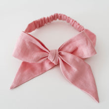 Load image into Gallery viewer, Baby Pink Linen Bow Pre-Tied Headband Wrap
