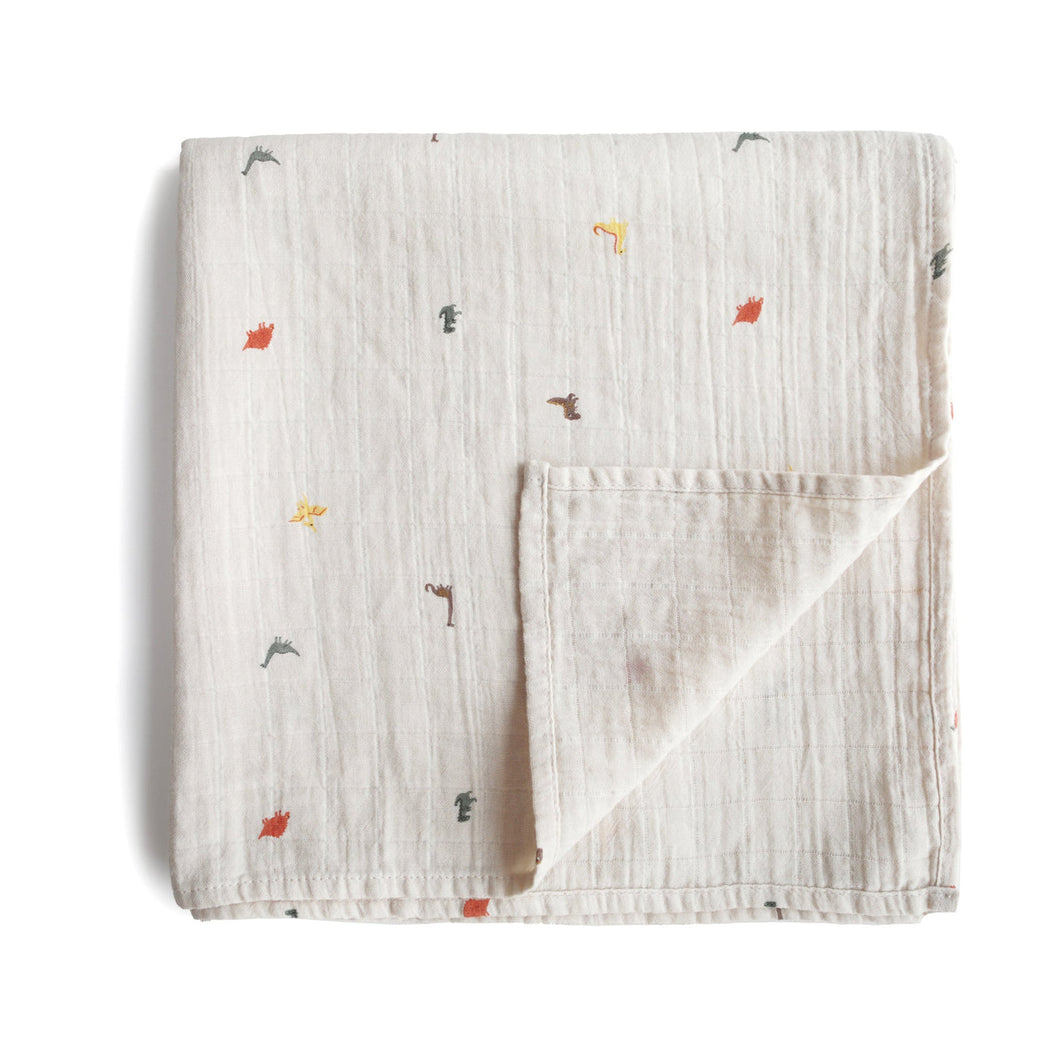 Organic Cotton Muslin Swaddle Blanket- Dinosaurs