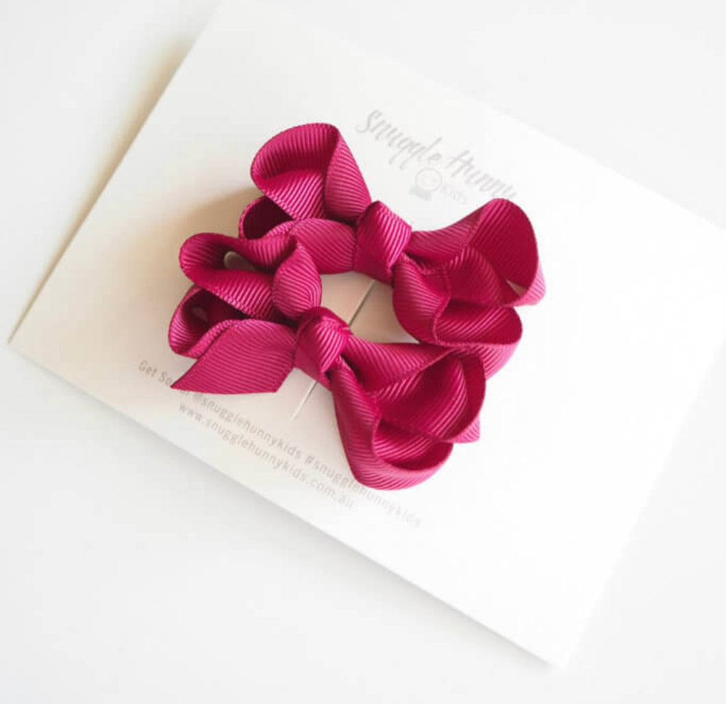 Burgundy Wine Clip Bow - Small Piggy Tail Pair