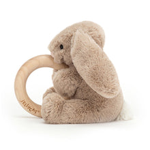 Load image into Gallery viewer, Bashful Beige Bunny Wooden Ring Toy
