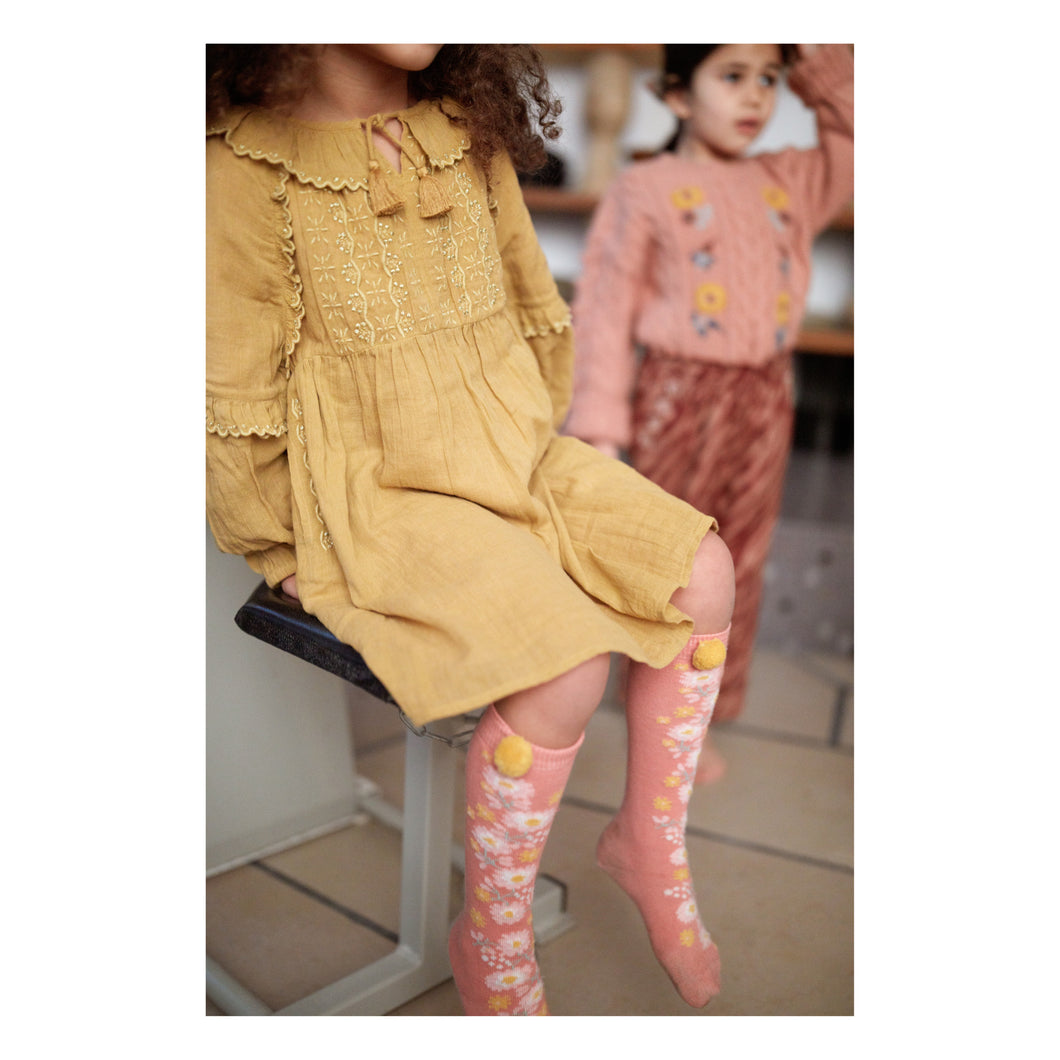 Bambina Organic Cotton Embroidered Dress Caramel